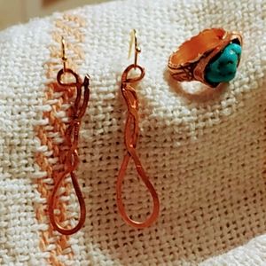 Twisted Hammered pure Copper Earrings Gold Hooks